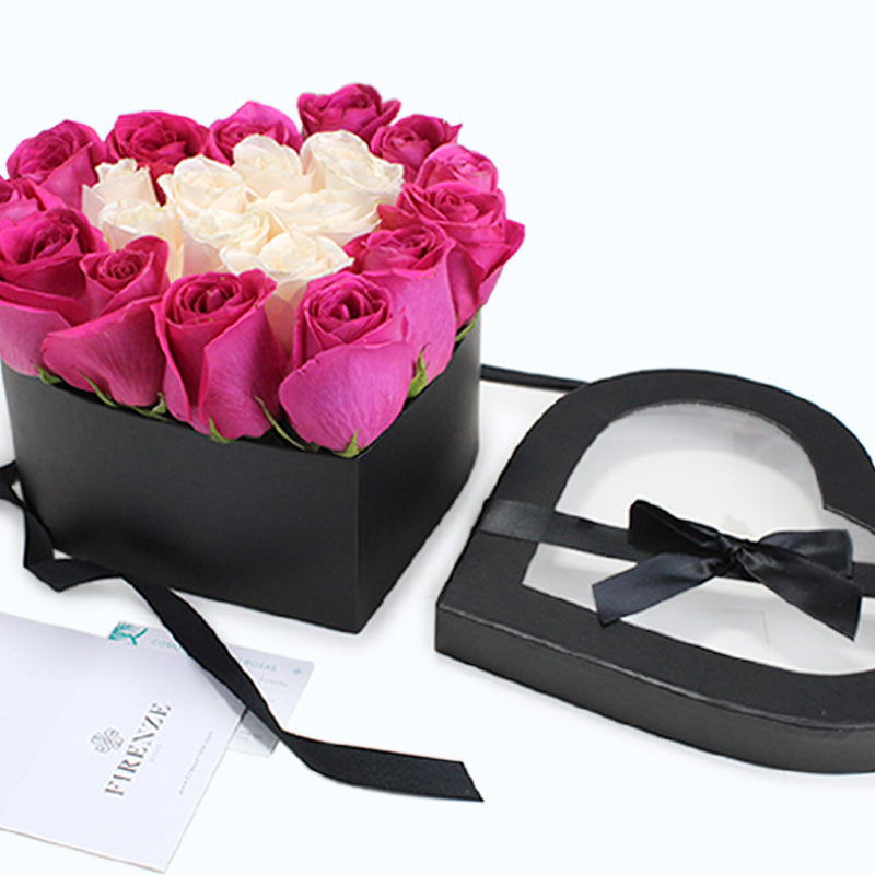 Caja Negra Corazón MEDIANA con Rosas COLOR A ELECCIÓN - Firenze Rose™