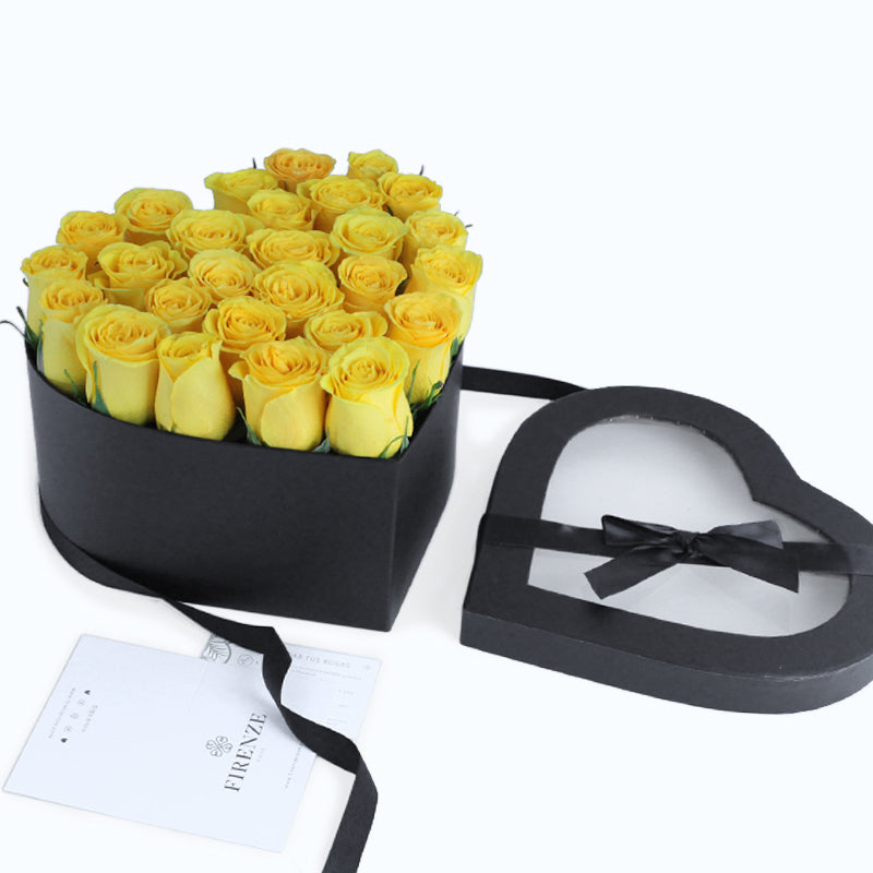 Caja Corazón Negra GRANDE con Rosas Color a elección - Firenze Rose™