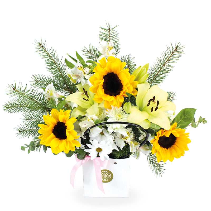 Canastillo con Flores de temporada, con Girasoles - Pequeño