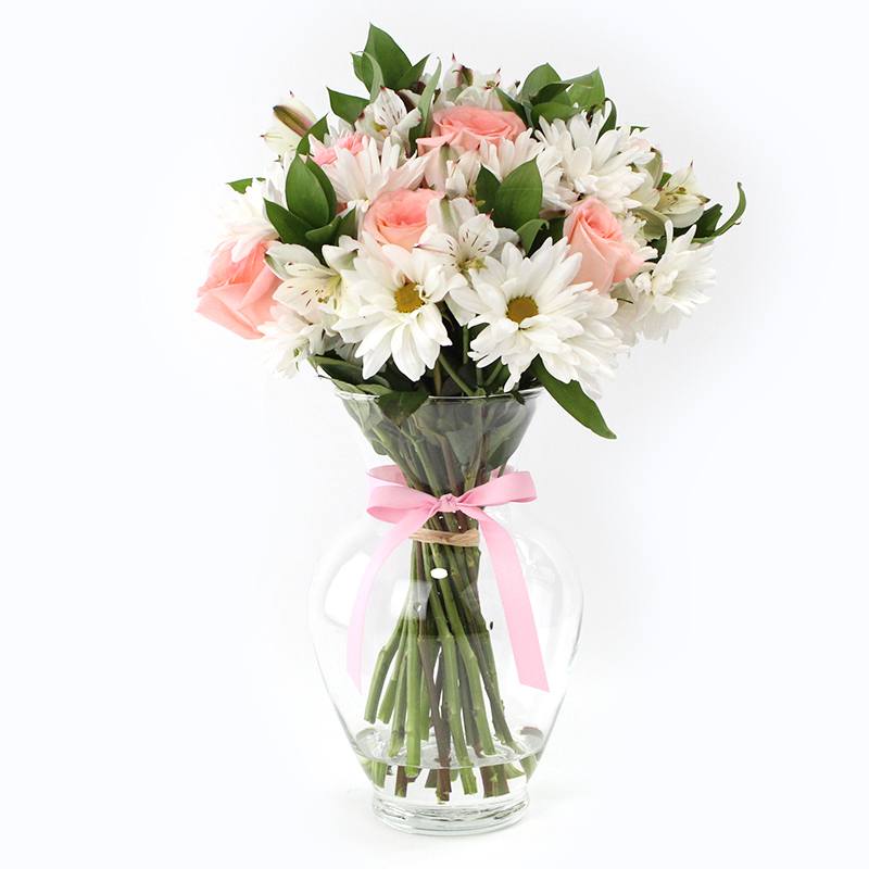 Arreglo de Rosas Rosadas, Mables y Astromelias Blancas - Grande - Firenze Rose™