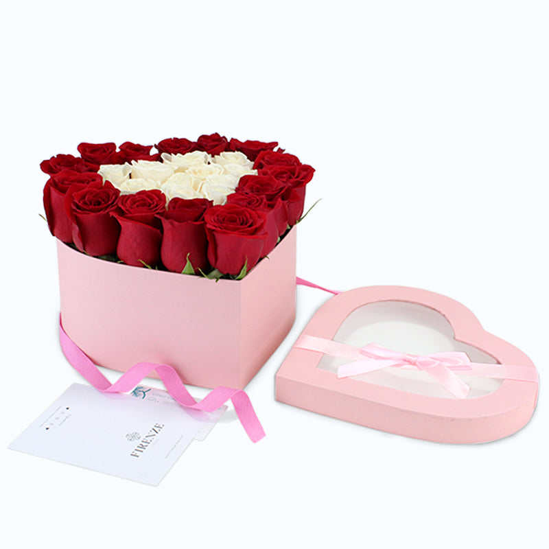 Caja Rosada Corazón MEDIANA con Rosas COLOR A ELECCIÓN - Firenze Rose™