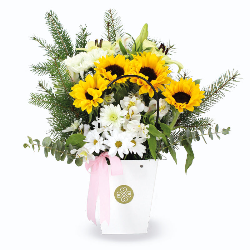 Canastillo con Flores de temporada y Girasoles - Grande