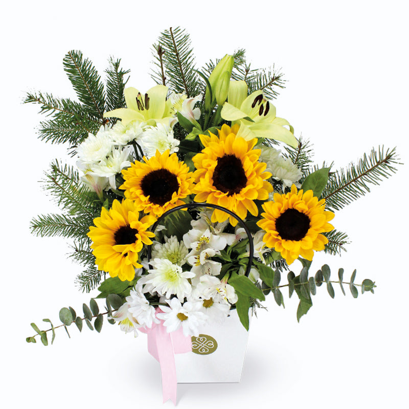 Canastillo con Flores de temporada y Girasoles - Grande