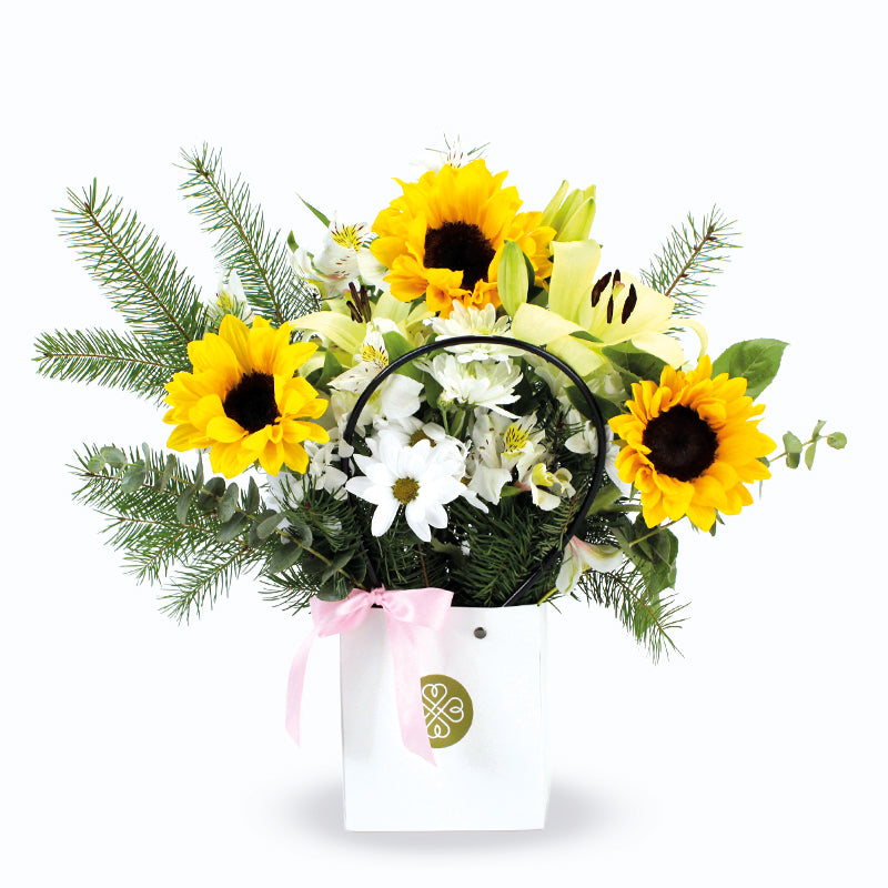 Canastillo con Flores de temporada, con Girasoles - Pequeño