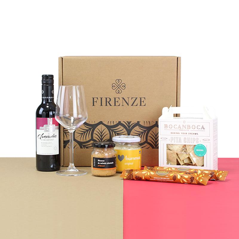 Caja de Regalos con Vino Chamán Viña Santa Cruz / Pita Chips BOCANBOCA - Firenze Rose™