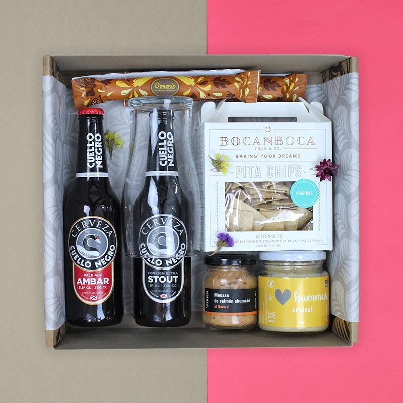 Caja de Regalos con 2 Cervezas Cuello Negro / Pita Chips BOCANBOCA - Firenze Rose™