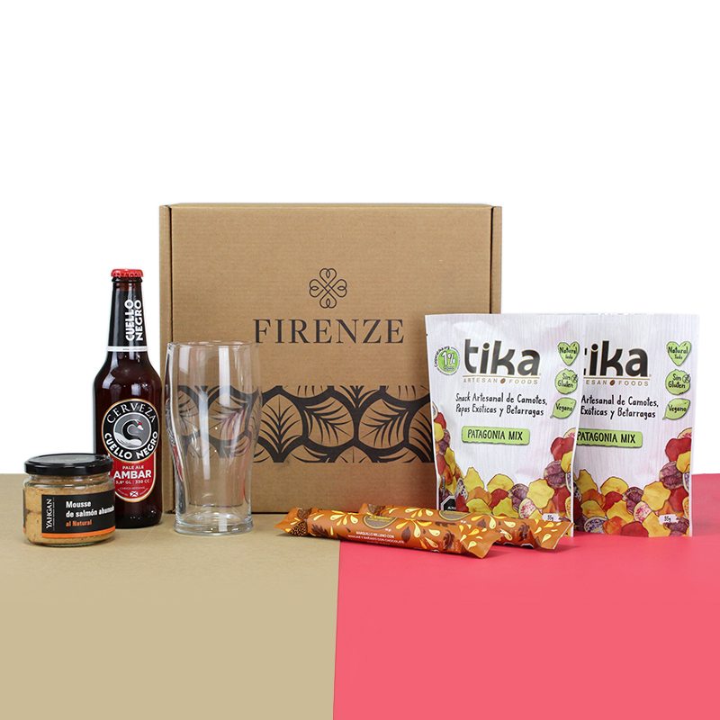 Caja de Regalos con Cerveza Cuello Negro / Pita Chips BOCANBOCA - Firenze Rose™