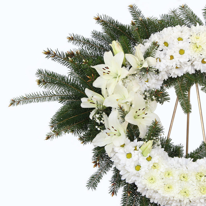 Corona de Flores Blancas Grande - Corona de Defunción y Condolencias