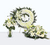 Set de Condolencias 4 - Corona Grande - Arreglo con Liliums, Rosas y Mables - Cubre Urnas - Firenze Rose™