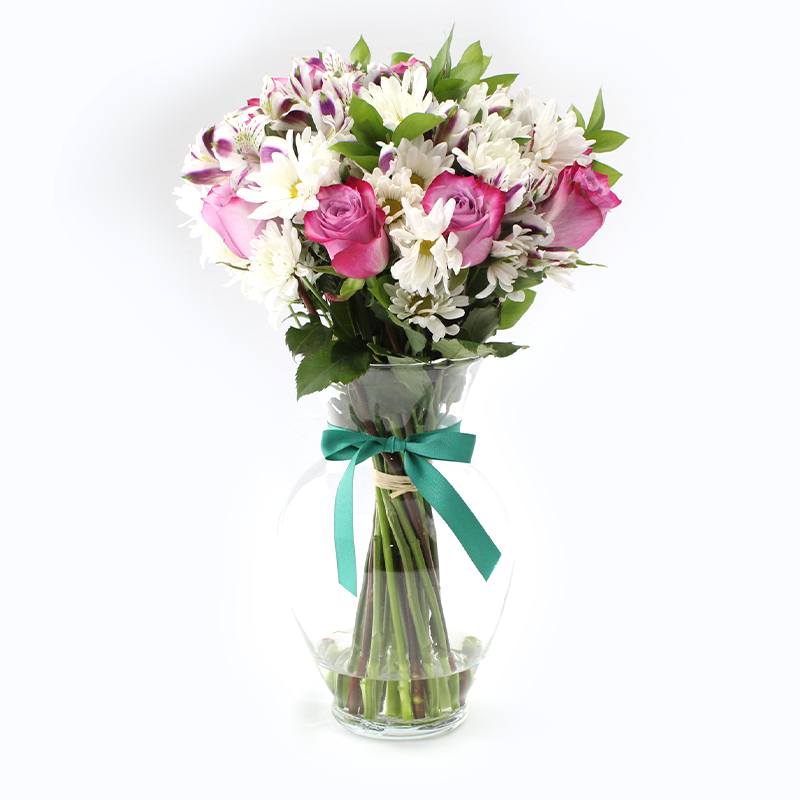 Arreglo de Rosas Moradas, Mables y Astromelias Blancas - Grande - Firenze Rose™