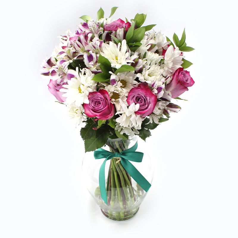 Arreglo de Rosas Moradas, Mables y Astromelias Blancas - Grande - Firenze Rose™