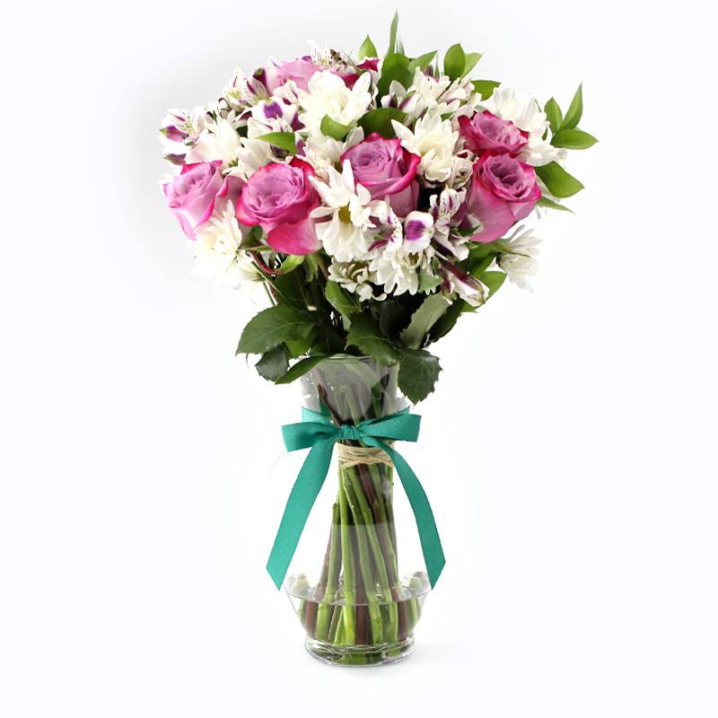 Arreglo de Rosas Moradas, Mables y Astromelias - Mediano - Firenze Rose™