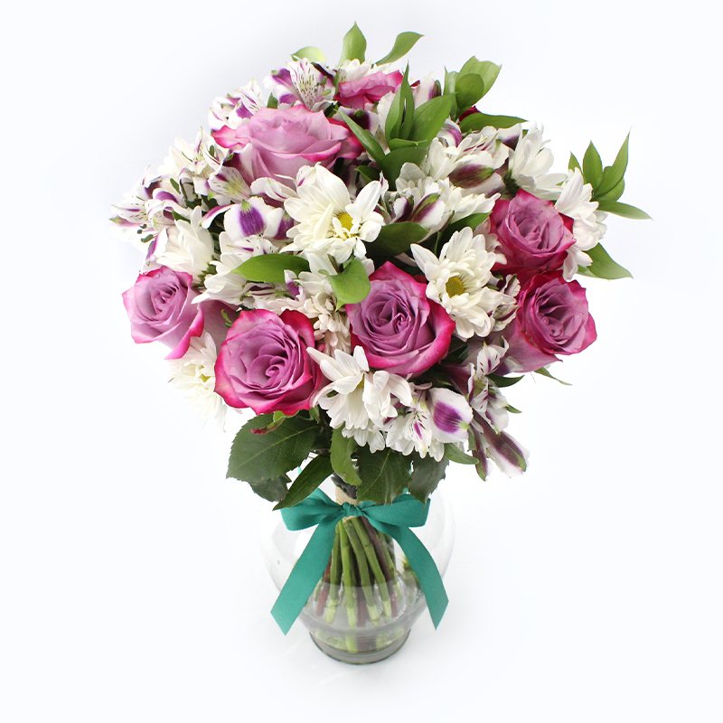 Arreglo de Rosas Moradas, Mables y Astromelias - Mediano - Firenze Rose™