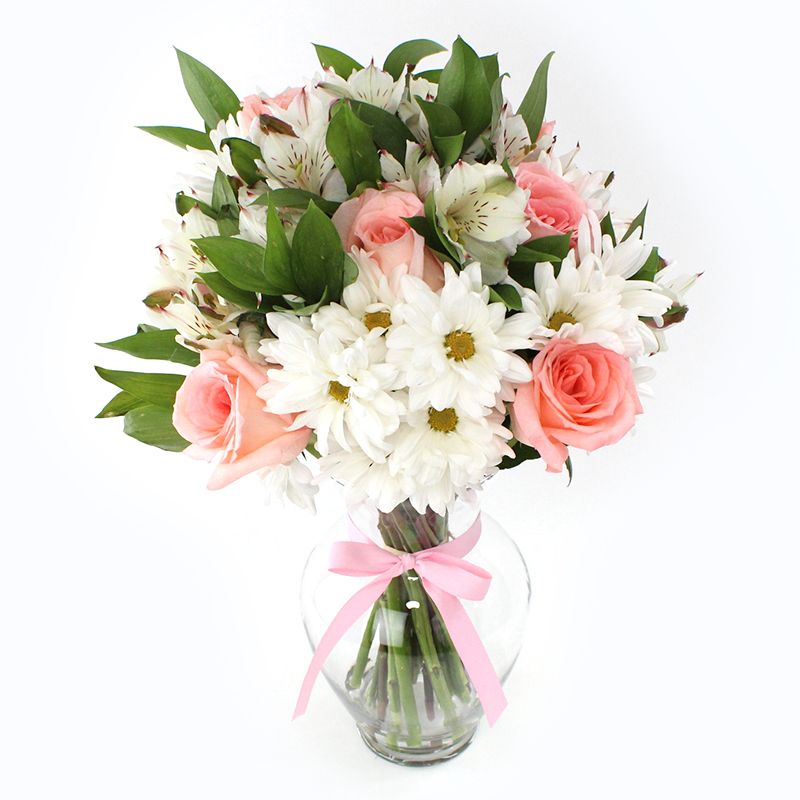 Arreglo de Rosas Rosadas, Mables y Astromelias - Mediano - Firenze Rose™