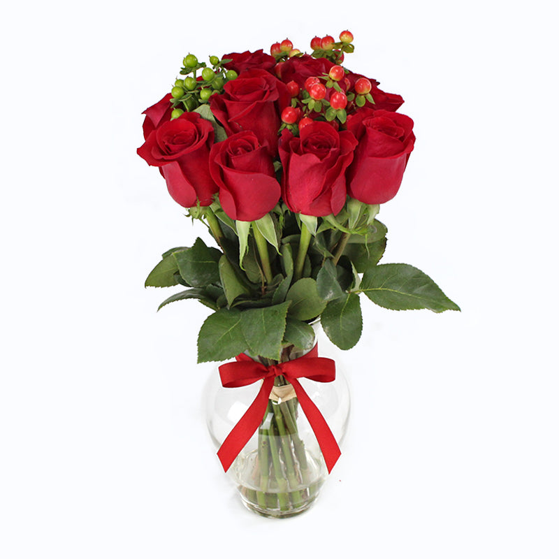 Arreglo de Rosas Rojas con Hypericum - Firenze Rose™