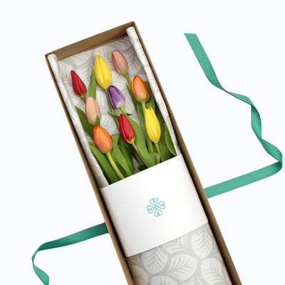 mix de 9 tulipanes en caja firenze rose